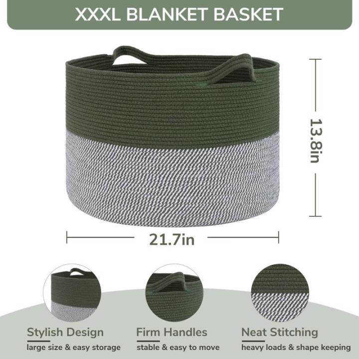 Opbergmand voor kinderkamer, wasmand voor kinderen, grote kerstboommand, mand voor dekens, babyspeelgoed, gevlochten mand, 55 x 35 cm, olijfgroen