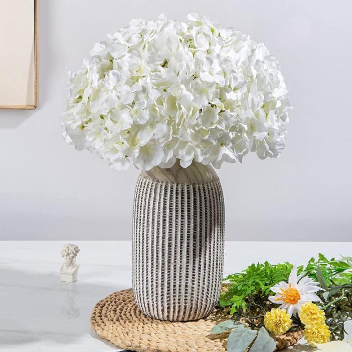 Kunstbloemen, hortensia, 10 stuks, kunstmatige hortensia-koppen met stelen, voor bloemstuk, bruiloftsfeest, huis, hotel, wit