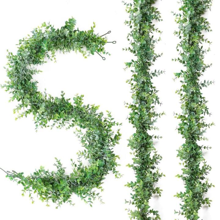 3Pcs Kunstmatige Eucalyptus Garland Wijnstokken 6FT Kunstmatige Opknoping Planten Faux Eucalyptus Bladeren Zijde planten kunstmatige groen slinger voor Bruiloft Party Home Decor