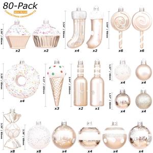 Set van 80 verschillende onbreekbare , ornamenten, decoratieve ballen, hangers met herbruikbaar cadeaupakket voor de kerstboom