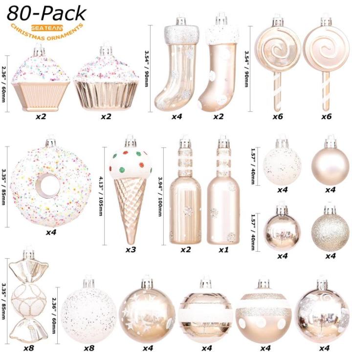 Set van 80 verschillende onbreekbare , ornamenten, decoratieve ballen, hangers met herbruikbaar cadeaupakket voor de kerstboom