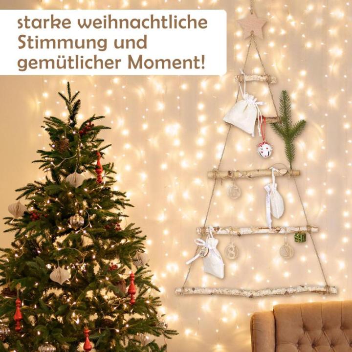 Houten ladder, dennenboom, wanddecoratie, hout, kerstboom, kerstdecoratie, wanddecoratie, hangdecoratie, om te decoreren, gebreide ladder, siersieraden om op te hangen, 40 x 70 cm 