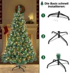Kunstkerstboom, dennenboom met verlichting, 350 leds, warm wit, incl. metalen standaard, 820 takken, pvc-kerstboom voor kerstdecoratie (180 cm, sneeuweffect, dennenappels + led)