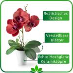 in pot (35 cm), set van 3 kunstorchideeën, kunstmatig afgestemde arrangement in hoogglans-keramische potten, decoratieve , kunstorchideeën (rood, oranje, geel)