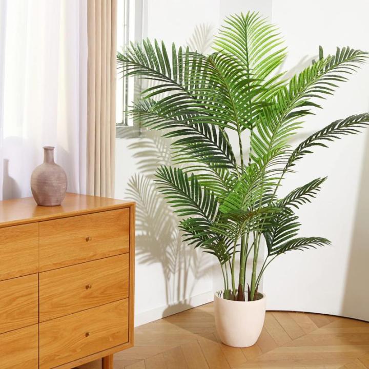 Künstliche Areca Palme 160 cm Fake Palm Tree 17 Stämme Faux Tree für Indoor Outdoor Modern Decor Feaux Dypsis Lutescens Pflanzen im Topf für Home Office (1 Stück)
