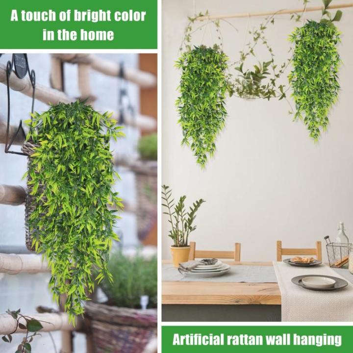 Kunsthangplanten, 3,40 m voor binnen en buiten, groene bladeren, plastic kunstbamboebladeren, huilende hangende planten op pot, groen wijnstokken voor huis, tuin, muur, esthetische