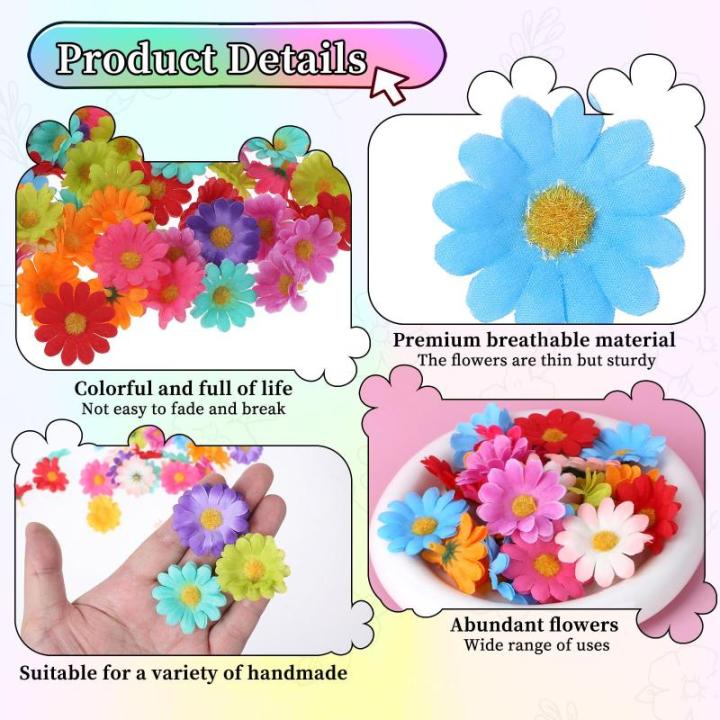 180 stuks Kunstmatige Bloemhoofden Madeliefje Bloemen Hoofden Mini Multi Kleuren Ambachten Stof Bloemen Diverse Decoratieve Bloemen Voor Bruiloft Haar Cap Krans Bruids Feest Thuis 