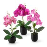 in pot (35 cm), set van 3 kunstorchideeën, kunstmatig afgestemde arrangement in hoogglans-keramische potten, decoratieve kunstorchideeën (rosé-arrangement)
