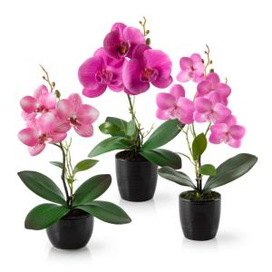 in pot (35 cm), set van 3 kunstorchideeën, kunstmatig afgestemde arrangement in hoogglans-keramische potten, decoratieve kunstorchideeën (rosé-arrangement)