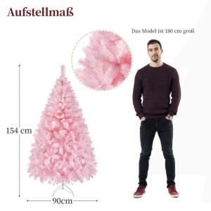 Kunstkerstboom, 154 cm, roze, dennenboom met 398 takken, opvouwbare metalen standaard, herbruikbare kerstboom, kunstboom voor kerstdecoratie