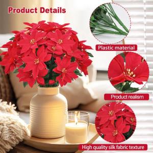 3 stuks kunstkerststerren, kunstbloemen, rood, kunstbloemen, kerstbloemen, kerstboeket, kunstkerststerren, decoratie, kerstdecoratie voor feest, kerstdecoratie