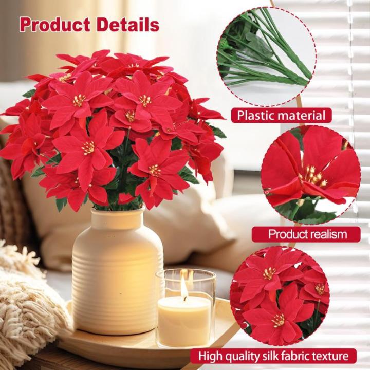 3 stuks kunstkerststerren, kunstbloemen, rood, kunstbloemen, kerstbloemen, kerstboeket, kunstkerststerren, decoratie, kerstdecoratie voor feest, kerstdecoratie