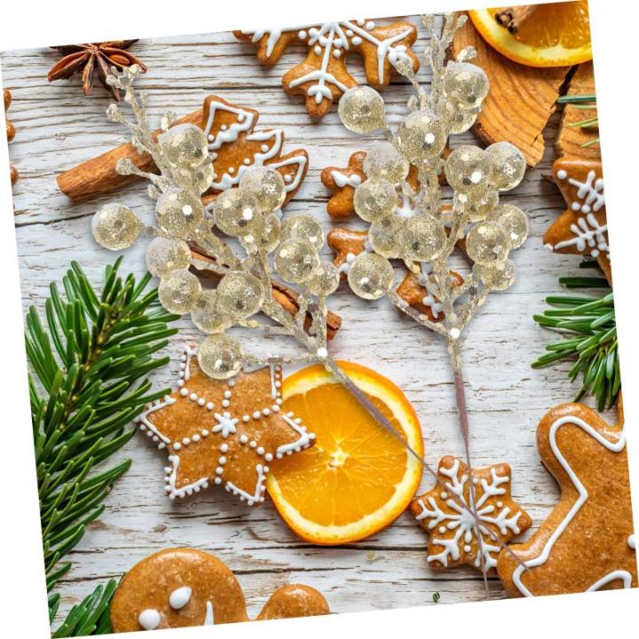 10st Weihnachts-beerenimitat Weihnachtsblumen Für Baum Weihnachten Dekoration Künstliche Weihnachtsblumen Christmax Weihnachtliche Beerenpflücker Glitzernde Zweige Schaum Golden