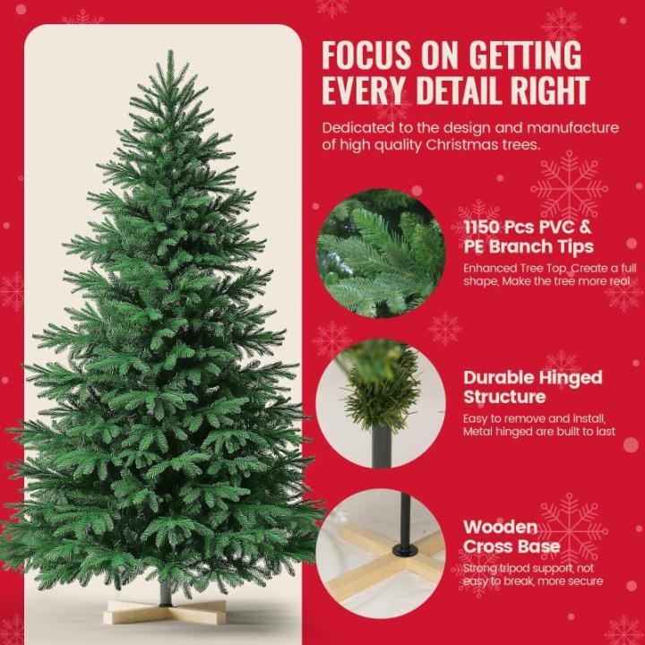 Kuro sagol Künstlicher Weihnachtsbaum Tannenbaum 210cm, Ø 110cm, 1150 Spitzen, schwer entflammbar, realistischer Christbaum Tanne mit Ständer