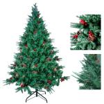 5FT kunstmatige kerstboom, premium scharnierende spar kerstboom, eenvoudige montage met metalen standaard, kerstversiering voor binnen en buiten, met PVC+PE+dennenappel+rood fruit