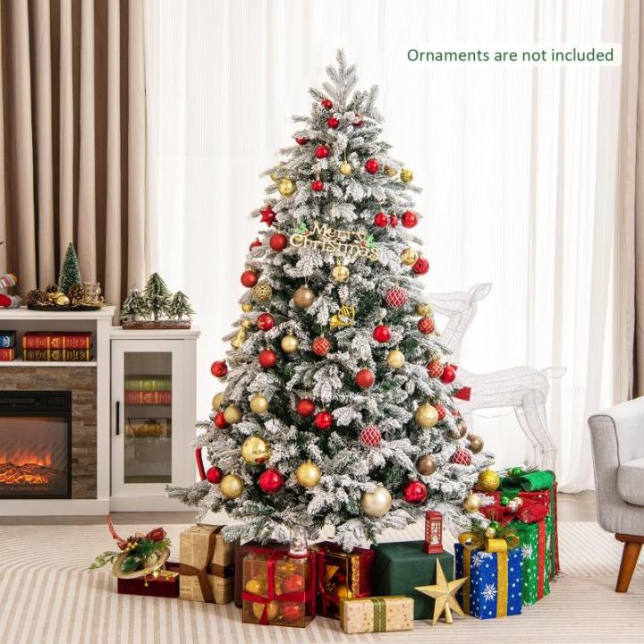 Kunstkerstboom met verlichting, 180 cm, 260 warmwitte leds, dennenboom met sneeuw en metalen standaard, sneeuwbedekt, wit