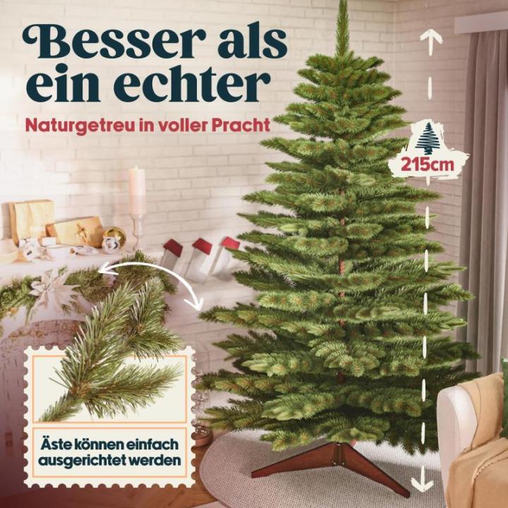 Pure Living Kunstkerstboom, 215 cm, natuurgetrouwe spuitgietelementen, kunstkerstboom met houten standaard en opbergtas