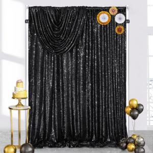 Schwarzer Pailletten-Hintergrundvorhang mit Glitzer, Halloween-Hintergrund, 2 Paneele, 1,2 x 2,4 m, Vorhangvorhänge, glänzender Hintergrund für Partys, schimmernder Wandhintergr