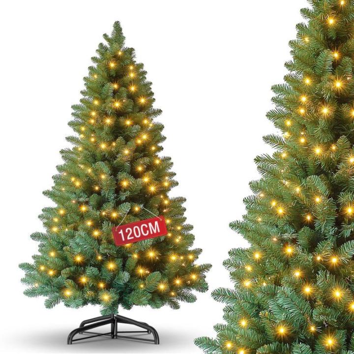 Kunstkerstboom van 120 cm, pvc, met metalen standaard, premium Nordmann-spar, moeilijk ontvlambare automatische kerstboom, natuurgetrouwe kunstkerstboom