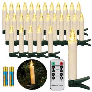 30 LED Kerstboom Kaarsen Draadloos met Afstandsbediening Timer Flikkeren Dimbaar Warmwit Kerstverlichting Kerstdecoratie, LED Kerstkaarsen Buiten Waterdicht（met 30 batterijen）