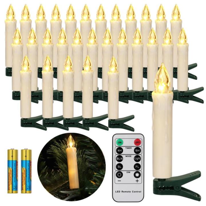 30 LED Kerstboom Kaarsen Draadloos met Afstandsbediening Timer Flikkeren Dimbaar Warmwit Kerstverlichting Kerstdecoratie, LED Kerstkaarsen Buiten Waterdicht（met 30 batterijen）