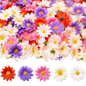 100 stuks 4 cm kunstmadeliefjes, bloemkoppen, mini-madeliefjes, , meerkleurig, madeliefjes, mini-bloemen voor bruiloften en feestdecoraties