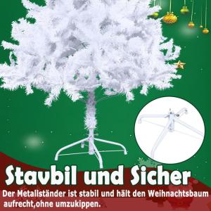 Kunstkerstboom, 210 cm, wit, pvc, kerstdecoratie, snel opgebouwd, klapsysteem, moeilijk ontvlambaar voor thuis, kantoor, winkel, incl. metalen standaard