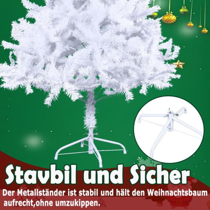 Kunstkerstboom, 150 cm, wit, pvc, kerstdecoratie, snel opgebouwd, klapsysteem, moeilijk ontvlambaar voor thuis, kantoor, winkel, incl. metalen standaard