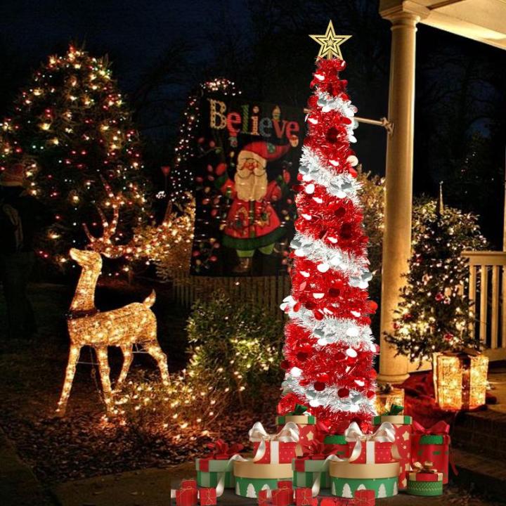 Pop Up Kerstboom, 180 cm, kunstkerstboom met sterkant, opvouwbare versiering, dennenboom met pailletten, decoratieve boom voor kerstdecoratie, binnenruimtes