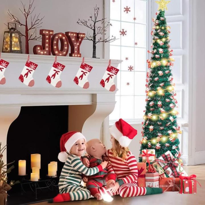 Pop-up spiraalvormige kerstboom, 150 cm, inklapbaar, met 5 m, 50 leds en sterpunt, kunstkerstboom voor thuis, woning, feest (B)