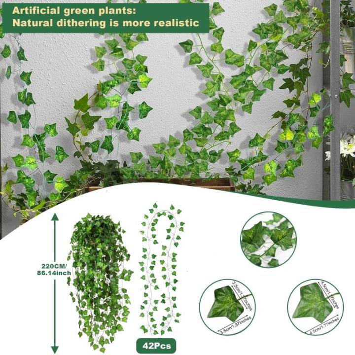 Ivy Kunstslingerset, 2,1 m klimopanken, 42 stuks decoratieve groene voor thuis, tuin en evenementdecoratie, duurzame en natuurlijke nepklimopplanten
