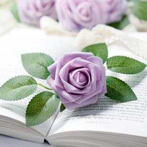 50 Stück rote Rosen, künstliche Blumen, dunkelrote künstliche Rosen, echt aussehende Schaumstoff-Rosen, Bulk mit Stiel für DIY-Hochzeitssträuße, Tafelaufsätze, Party, Zuhaus