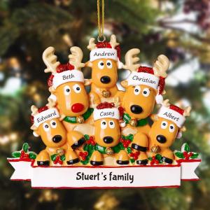 Gepersonaliseerde kersthangers met 2/3/4/5/6/7/8 familienamen - 2023 kunsthars kerstboomversiering gepersonaliseerde familie, partners en vrienden 6