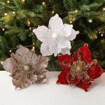 6 stuks kerstbloemen, glitterbloemen, kerstdecoratie, kerstboomversiering voor kerstboom, kerstkrans, bruiloft, tuin, Nieuwjaar, blauw, 6 stuks