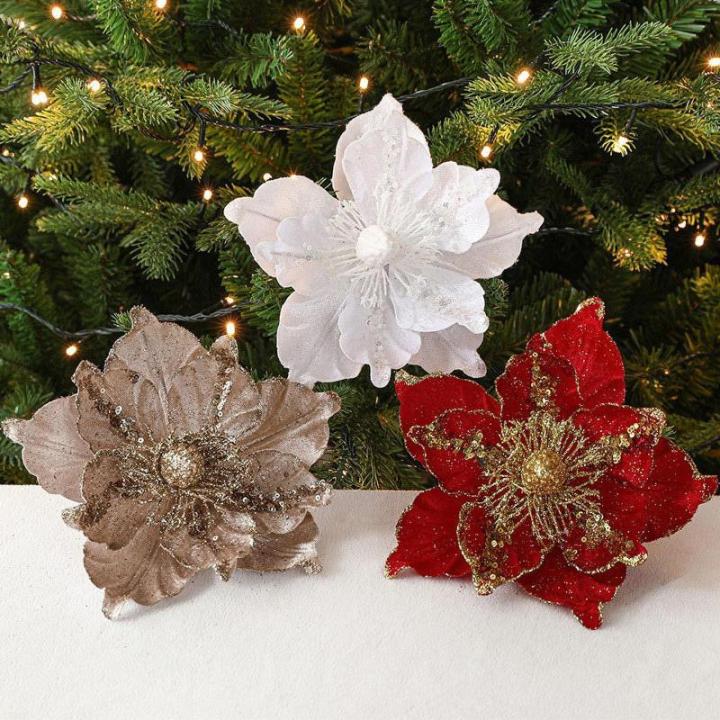 6 stuks kerstbloemen, glitterbloemen, kerstdecoratie, kerstboomversiering voor kerstboom, kerstkrans, bruiloft, tuin, Nieuwjaar, blauw, 6 stuks