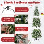 Kunstkerstboom van 190 cm met verlichting en sneeuw, potlood dennenboom met 280 warmwitte ledlampen en 60 dennenappels, smalle kerstboom voor thuis