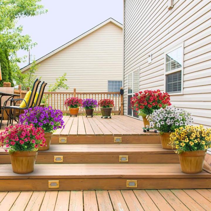 Kunstbloemen, 8 bundels voor buiten, uv-bestendig, kunstbloemen, vervaagt niet, groene kunstplant, tuin, veranda, raam, box, kantoor, struiken, decoratie, roze