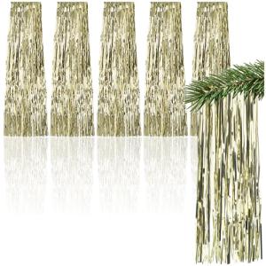 5x klatergoud - goudkleurige klatergoudslinger voor Kerstmis - kerstboomversiering voor de kerstboom - klatergoudgordijn met gladde draden (goudkleurig - 05 stuks)