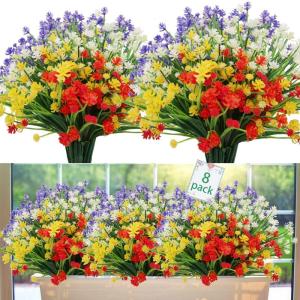 voor buiten, uv-bestendig, kunstplanten, bloemen in grote hoeveelheden voor het ophangen van plantenbakken, buiten, veranda, vaas, thuis, raamdecoratie, 8 bundels