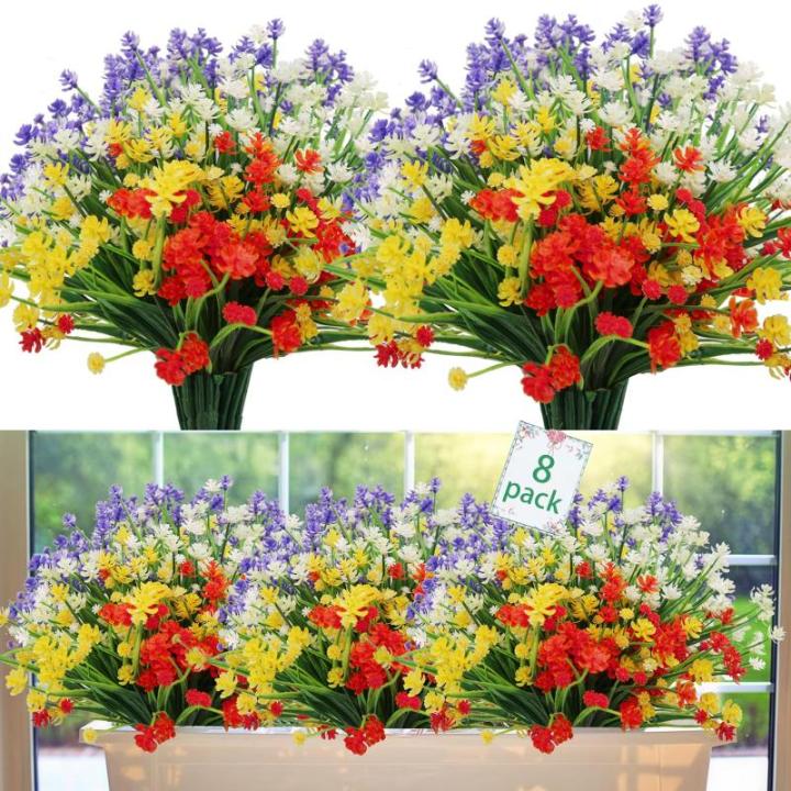 voor buiten, uv-bestendig, kunstplanten, bloemen in grote hoeveelheden voor het ophangen van plantenbakken, buiten, veranda, vaas, thuis, raamdecoratie, 8 bundels