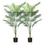 Kunstpflanze Palmen 130 cm Plastik Künstliche Pflanze Groß Areca Palme im Topf Wohnzimmer Balkon Schlafzimmer Grün Deko (2 Pack)