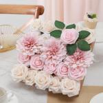 Roze kunstbloem combo nep roos faux dahlia bloemen met stengels voor doe-het-zelf bruiloft bruidsboeket feest woondecoratie (roze)