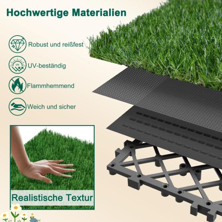 Grasfliese Set 30x30cm, Kunstrasen Rasenteppich Outdoor, 4cm Dicke, PE-Material, immergrün Grasmatte, künstlicher Rasen Bodenbelag für Terrasse, Balkon, Rasenfliesen Bodenbelag,