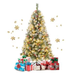 150/195 cm Künstlicher Weihnachtsbaum mit 200/420 LED-Lichtern und 8 Beleuchtungsmodi, Kunstbaum mit roten Ananas & Beeren, Christbaum mit Metallständer für Weihnachten (150 cm)