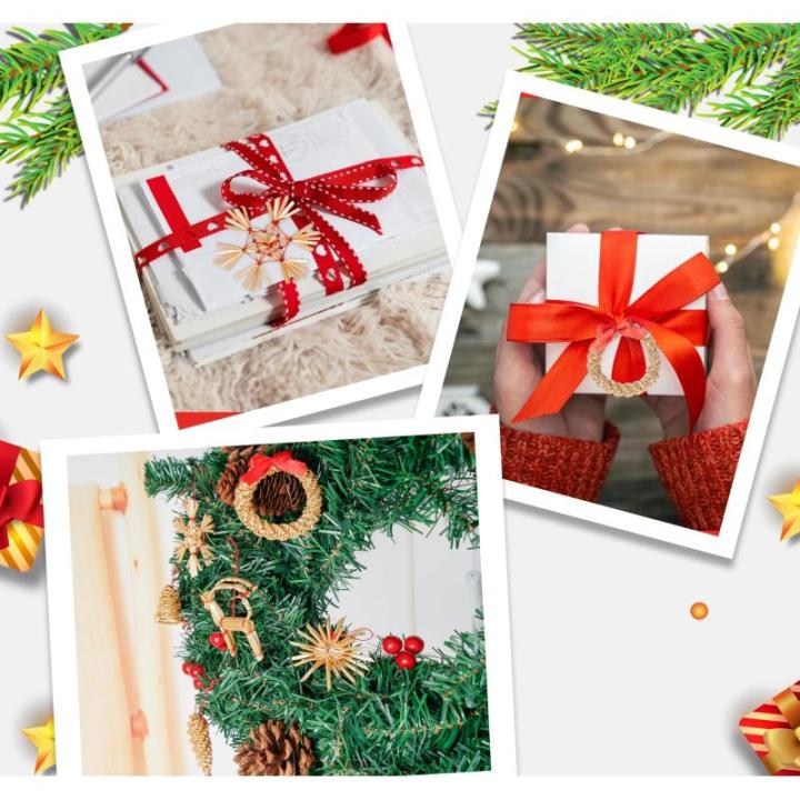 46 x natuurlijke strosterren kerstset, kerstboomversiering, stro met natuurlijke accenten, handgemaakte kerstboom van stro met mooie doos, natuurlijke kerststrohanger voor kerstboo