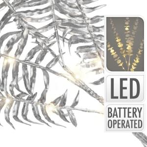 Struik met ledverlichting om neer te zetten - stabiele kunststof struik - 16 warmwitte leds met timerfunctie - op batterijen werkende kerstdecoratie (puntige bladeren zilverkleurig