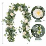 Kunstbloemenkrans, bruiloft, rozenkrank, slingers, 2 stuks, kunstbloemen, eucalyptus, hangende slinger, witte kunstplant voor achtergrond, feestdecoratie (wit, 4 stuks)