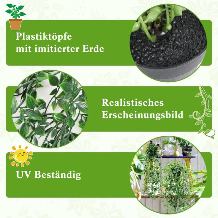 Kunsthangplanten, 4 stuks, in pot, , 65 cm, eucalyptus, parelchlorofyt, datura, stramonium voor terras, muur, woonkamer decoratie
