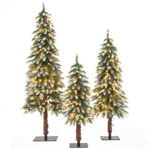 Kunstkerstset, 90/120/150 cm, dennenboom met 50/100/150 ledlampen, kunstboomset voor kerstdecoratie, kerstboom met sneeuw