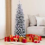 Kunstkerstboom met sneeuw, 120/140 warmwitte leds, 8 transformatiemodi, 249/334 takpunten, van PE en pvc, 150 cm/180 cm, met cementbasis (180 cm)